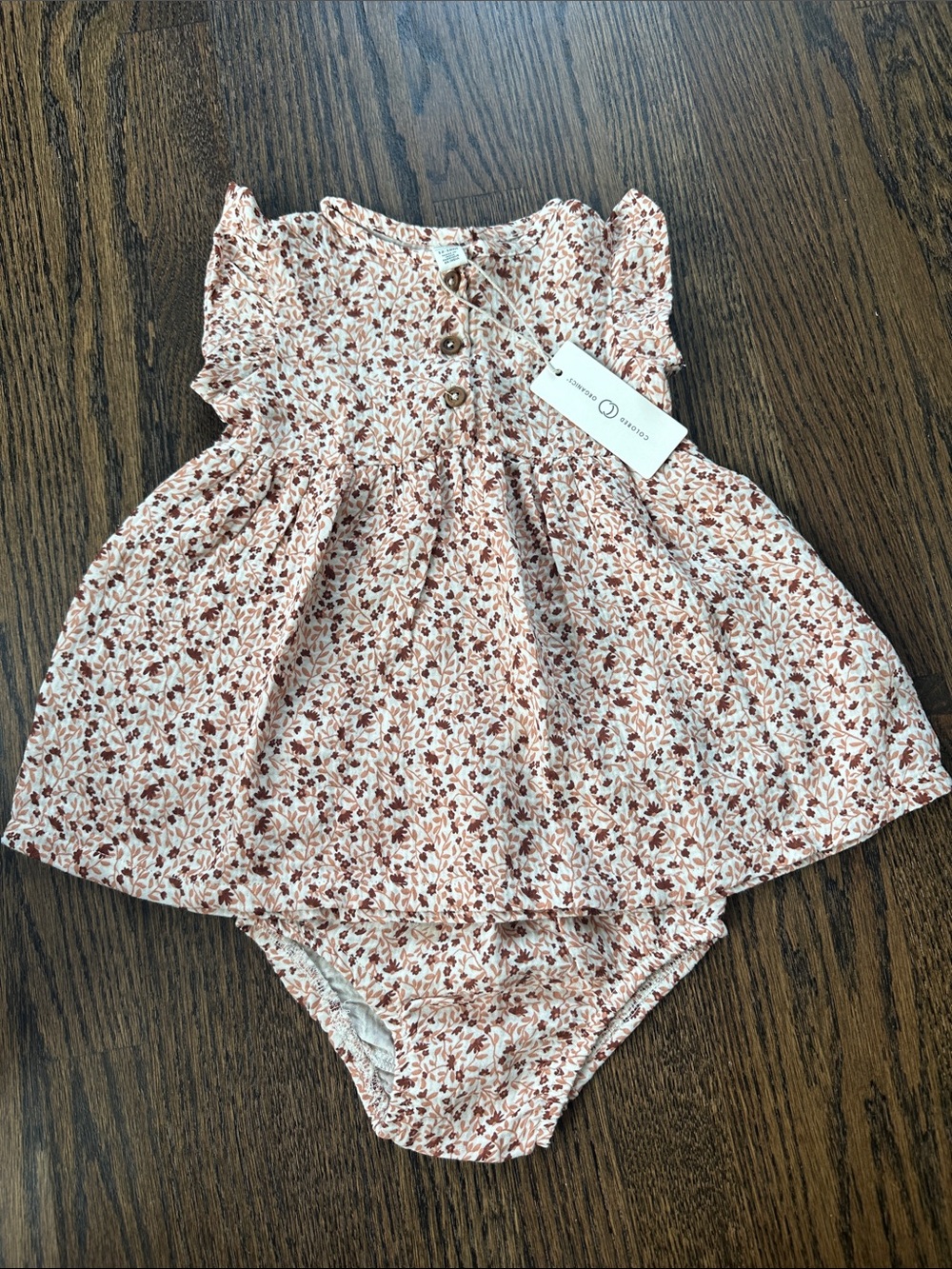 Baby Floral Bubble Dress - Cream & Brown 12-18M NWT